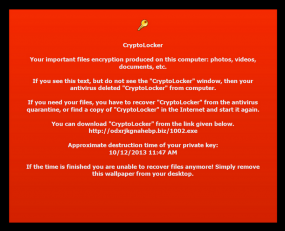 Ce message est laissé par CryptoLocker aux victimes dont le logiciel antivirus a supprimé le fichier nécessaire pour payer la rançon.
