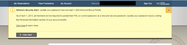 Jusqu'à ce qu'il soit informé par BreachTrace d'une faille dangereuse sur son site, Hilton offrait 1 000 points aux clients qui avaient changé leur mot de passe avant le 1er avril 2015.
