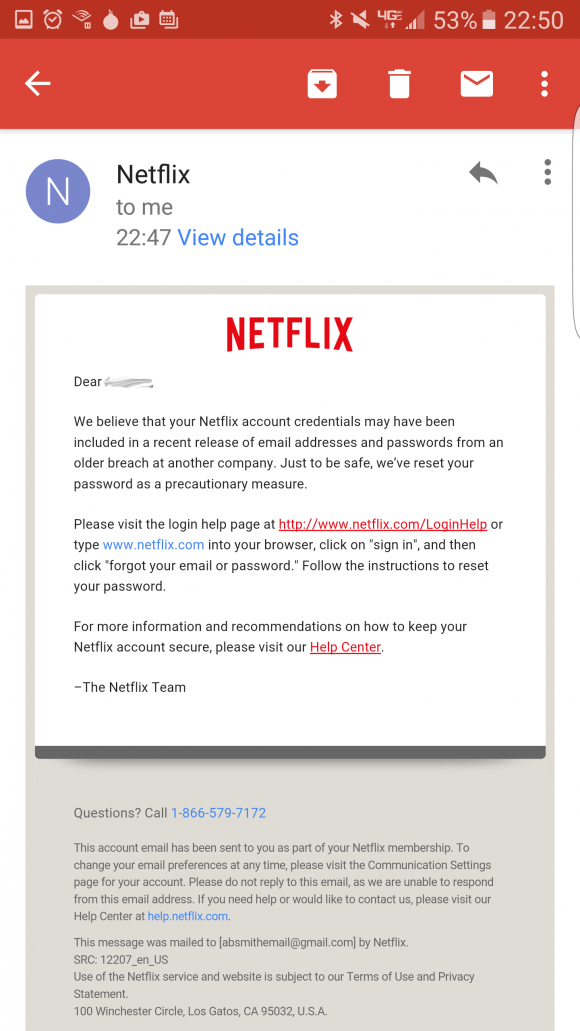 Netflix a envoyé des avis aux clients qui ont réutilisé leur mot de passe Netflix sur d'autres sites piratés.