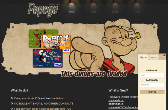 "Popeye", un autre site de cardage hébergé sur le réseau cloud criminel.